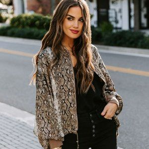 Vici Dolls Snakeskin Satin Bomber Jacket - Size S